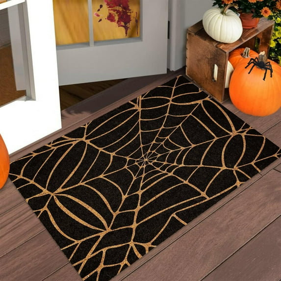 Halloween Doormat Wear Resistant - Non-Slip Polyester Entry Rug for Porch Decor Seasonal Floor Mat(Black)