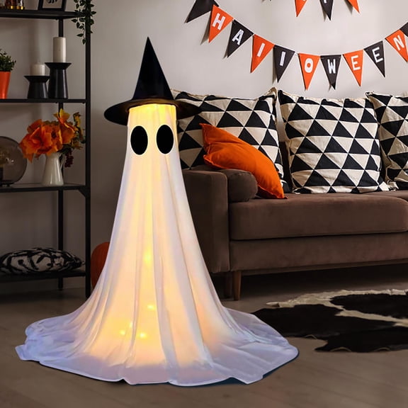 Halloween Double Eyed Ghost Decorative Lamp With Hat Remote Control Telescopic Pole Up To 2.1 Meters USB Style Halloween Decorations Indoor