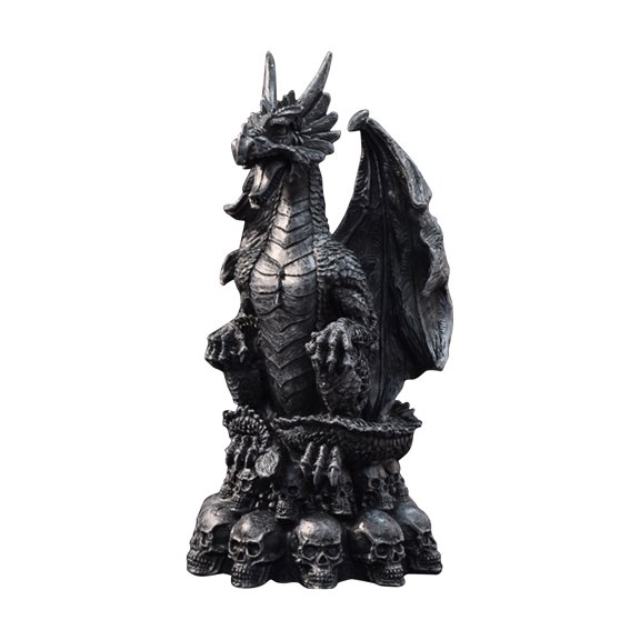 Halloween Dragon Assassin Skeleton Statue, Gothic Resin Figurine Perched on Skull, Dark Fantasy Decorative Sculpture for Home Office Desk Shelf Mantelpiece Display Prop