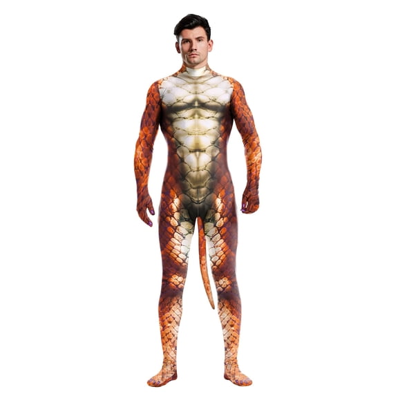 Halloween Dragon Cosplay Costume,Men's Dragon Full Bodysuit,Animal Spandex Python Jumpsuit Catsuit Costume