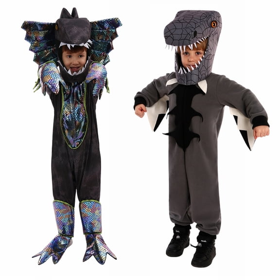 Halloween Dragon Costume, Cute Animal One Piece Outfit with Separate Dino Headpiece, Ch'ild Dinosaur Cosplay Party Wear
