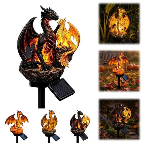 Halloween Dragon Golden Ember Edition Solar Garden Light - 2026 Upgrade Outdoor Statue Lamp, Gothic Medieval Fantasy Decor for Halloween, Unique Gift for Dragon Lovers, Ornament Patio