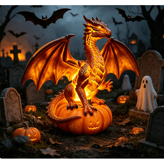 Halloween Dragon Legacy LED Light Glowing Pumpkin Dragon Figurine LED Night Light Autumn Window Display Decor