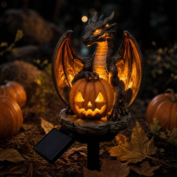 Halloween Dragon Pumpkin Solar Garden Stake Light, Fall Halloween Yard Accessory Solar Stake Light Ornament