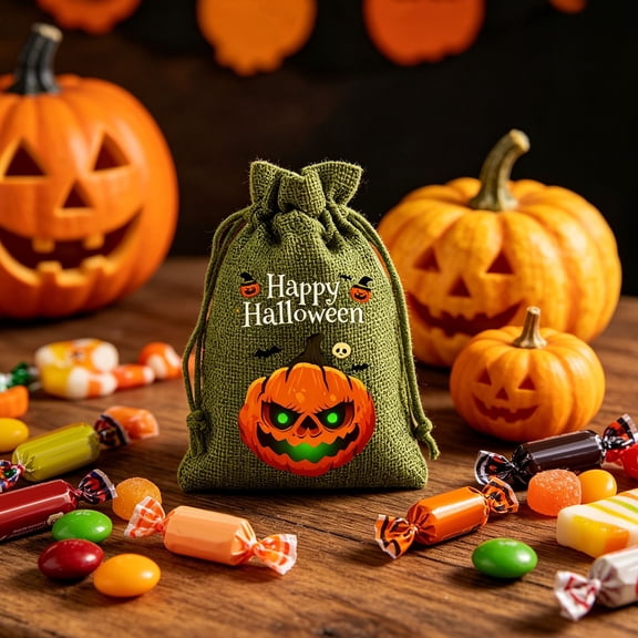 Halloween Drawstring Candy Bag, Reusable Linen Gift Pouch B Essential, Children Party Goodie Bag, Portable Multipurpose Sack, Gothic Autumn Festive Accent