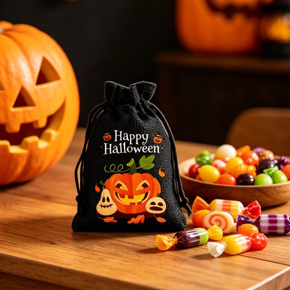 Halloween Drawstring Candy Bag, Reusable Linen Gift Pouch B Essential, Children Party Goodie Bag, Portable Multipurpose Sack, Gothic Autumn Festive Accent