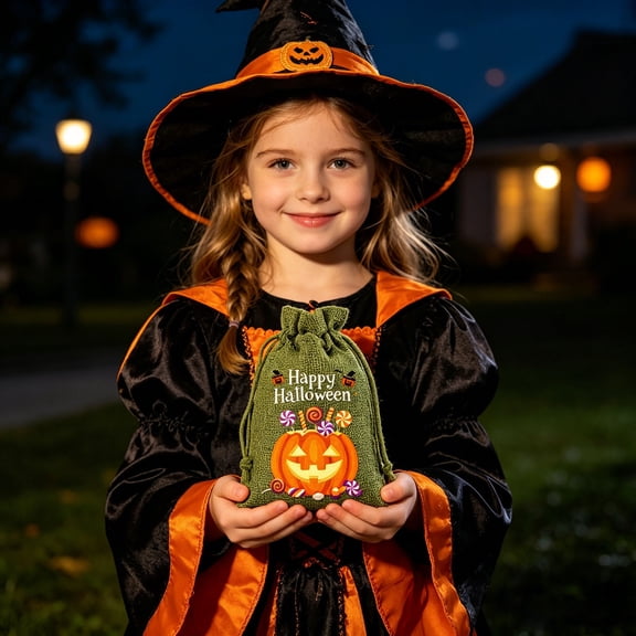 Halloween Drawstring Candy Bags Reusable, Linen Goodie Bags for Ki*ds Trick or Treat, Portable Gift Pouches for Halloween Party Favors, Multipurpose Treat Bags for Classroom and Decor