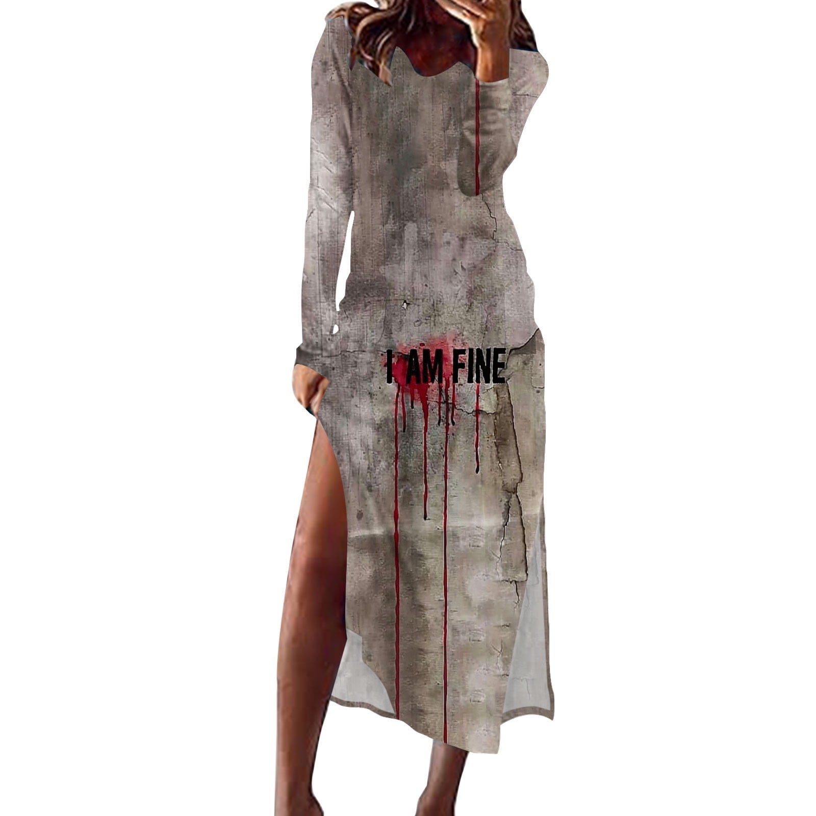Halloween Dress Plus Size Sale Women Halloween Bloody Printed Long