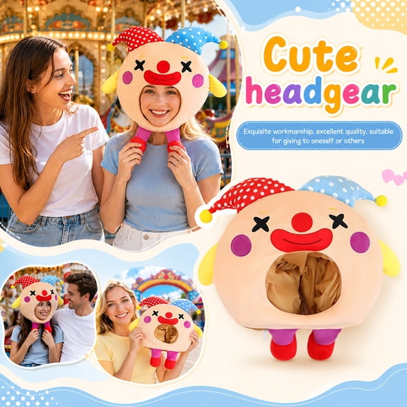 Halloween Dress-Up Accessory, Clown for Student, Funny Halloween Costumes for Student, Halloween Plush, 19X17 in Full Coverage Soft Plush Clown Headpiece with Hands and Feet for