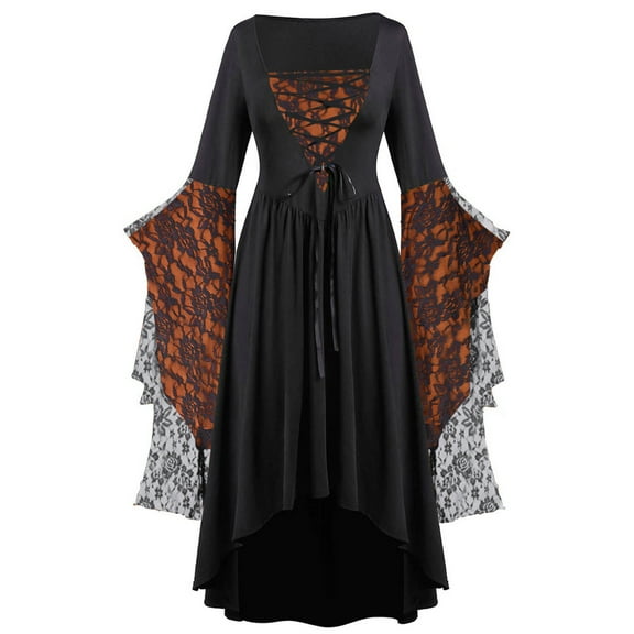 Halloween Dress Women ,Gothic Dress Vintage Lace Renaissance Medieval Victorian Dress Flutter Sleeve Retro Prom Punk Costume Rockabilly Swing Goth 80s Fancy Dress Ladies