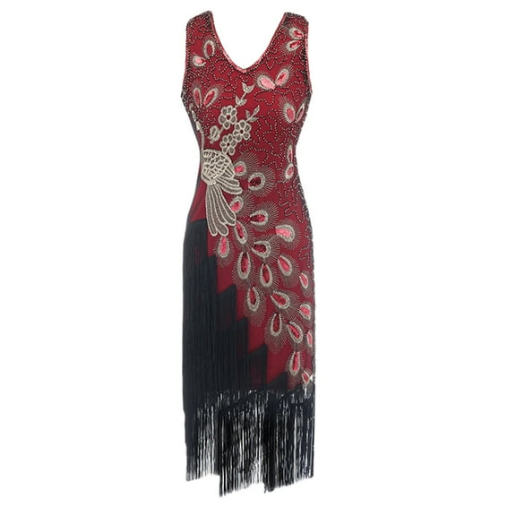 Halloween Dress for Women Plus Size Vintage 1920s Flapper Tassel Great Gatsby Evening Party Cocktail Dress