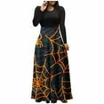 thumbnail image 1 of Halloween Dress for Women Long Sleeve Pumpkin Print Maxi Dress Witch Costume Fall Party Gothic Outfit, 1 of 4