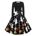 thumbnail image 1 of Halloween Dress for Women Vintage A Line Long Sleeve Ghost Pumpkin Print Dresses Swing Party Costume Skater Dress, 1 of 3