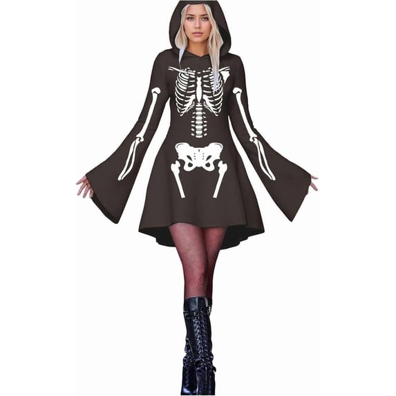 Halloween Dresses For Women Adult Skeleton Dress Comfy Easy Onesie Jumpsuit With Cozy Hooded