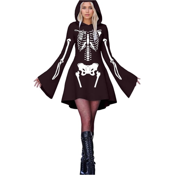 Halloween Dresses For Women Adult Skeleton Dress Comfy Easy Onesie Jumpsuit With Cozy Hooded
