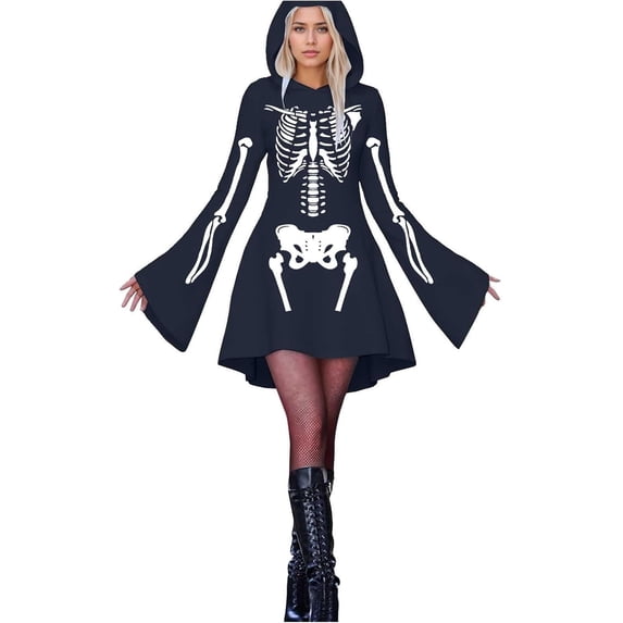 Halloween Dresses For Women Adult Skeleton Dress Comfy Easy Onesie Jumpsuit With Cozy Hooded