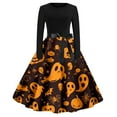 thumbnail image 1 of Halloween Dresses For Women Stylish Printed Gown Festive Celebrations Casual Party Long Sleeve A-Line Fall Outfit, 1 of 2