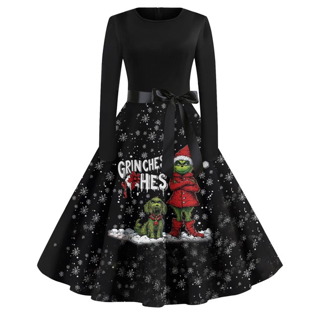 Halloween Dresses for Women 2024 LHOO Round Neck Long Sleeve A Line