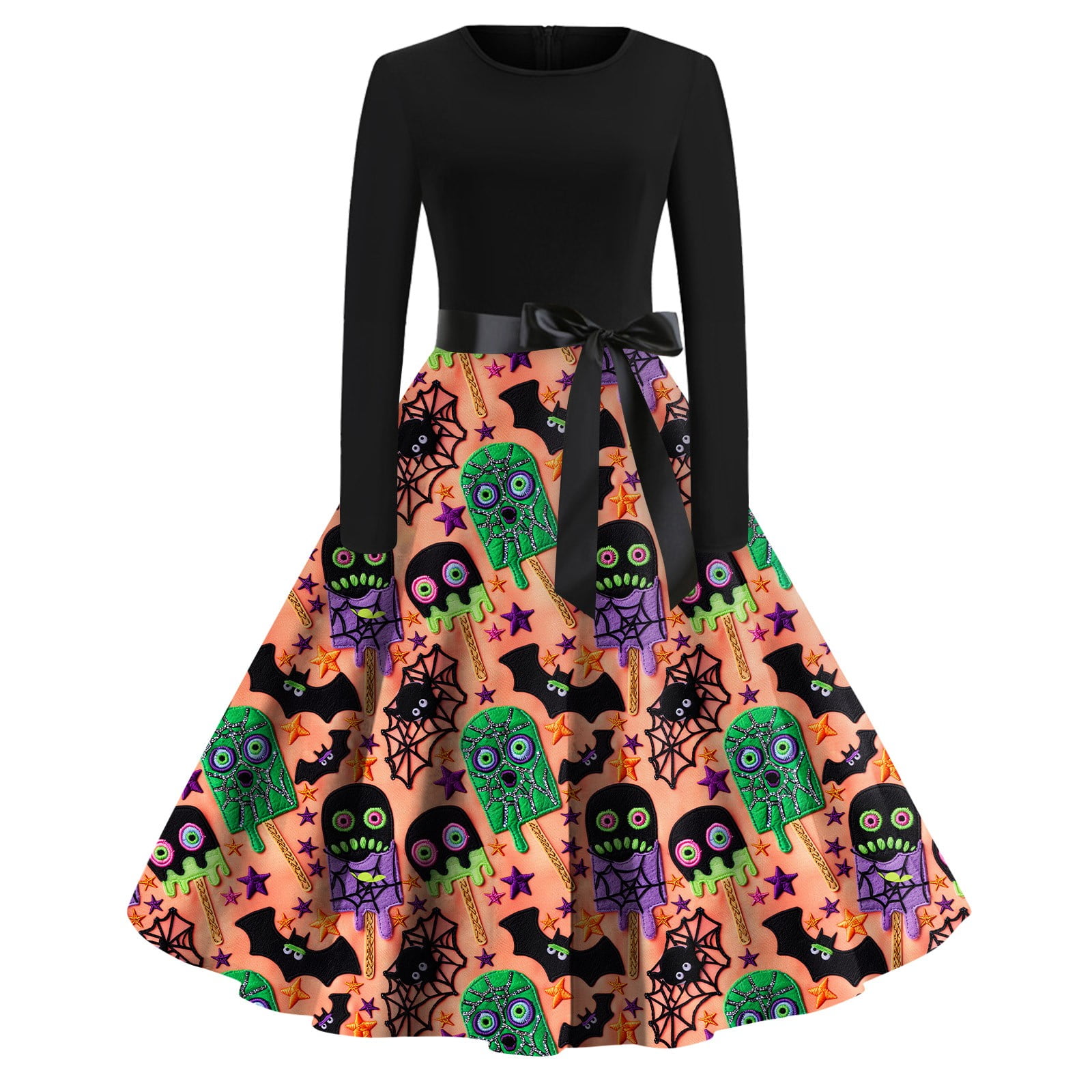 Halloween Dresses for Women 2024 Pumpkin Bats Print Party Dresses Long