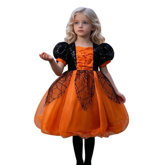 Halloween Dresses for Girls,Short Sleeve Mesh Dress Party Dress for Kids Gown Princess Dress