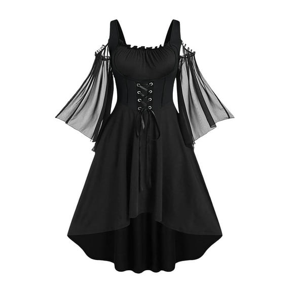Halloween Dresses for Women Casual Mesh Strap Leaky Shoulder Dress Sleeveless Medieval Renaissance Palace Style Halloween Dress