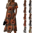 thumbnail image 1 of Halloween Dresses for Women Ghost Short Sleeve Spider Cute Wrap Dresses Skeleton V Neck Vintage Wedding Guest Dress 3XL, 1 of 3