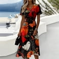 thumbnail image 1 of Halloween Dresses for Women Ghost Witch Hat V Neck Spooky Midi Dresses Bat Pumpkin Short Sleeve Horror Sundress, S, 1 of 5