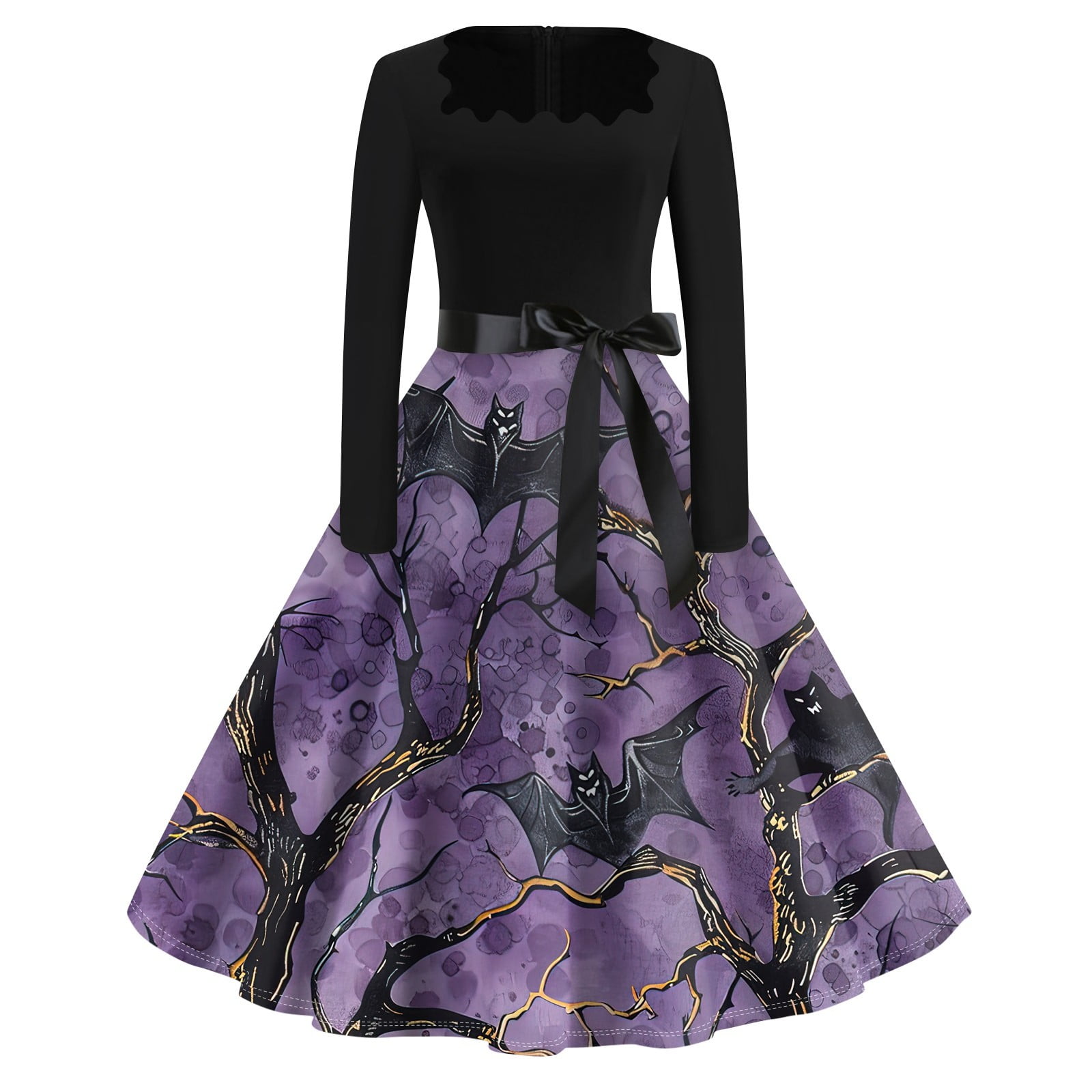 Halloween Dresses for Women Plus Size Long Sleeve Halloween Print Flare