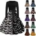 thumbnail image 1 of Halloween Dresses for Women Spider Ghost Long Sleeve 1950s Cocktail Funny Tea Length Dress Crew Neck Hepburn Fall Retro Dresses with Belt XL, 1 of 6