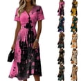 thumbnail image 1 of Halloween Dresses for Women Spider Short Sleeve Pumpkin Cute Wedding Guest Dresses Skeleton V Neck Casual Wrap Dress M, 1 of 5