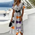 thumbnail image 1 of Halloween Dresses for Women Witch Hat Bat V Neck Spooky Sundress Ghost Pumpkin Short Sleeve Horror Midi Dresses, 3XL, 1 of 5