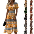 thumbnail image 1 of Halloween Dresses for Women Witch Hat Short Sleeve Spider Vintage Wrap Dress Skeleton V Neck Cute Wedding Guest Dresses 2XL, 1 of 5