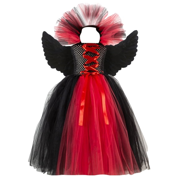 Halloween Dresss for Girls, Child Girls Pageant Dress Halloween Party Cosplay Gown With Wing Outfits Sparkling Evening Wear, Halloween Gifts
