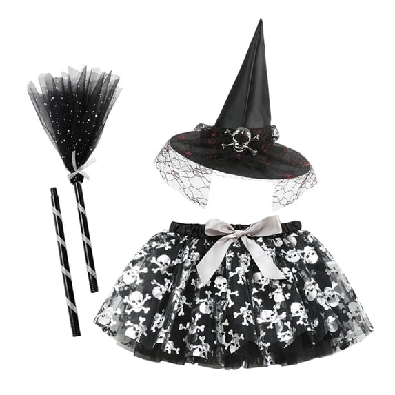 Halloween Dresss for Girls, Kids Girls Ballet Tutu Skirts Halloween Set Printed Mesh Dance Party Outfit with Witch Hat for Holiday, Halloween Gifts