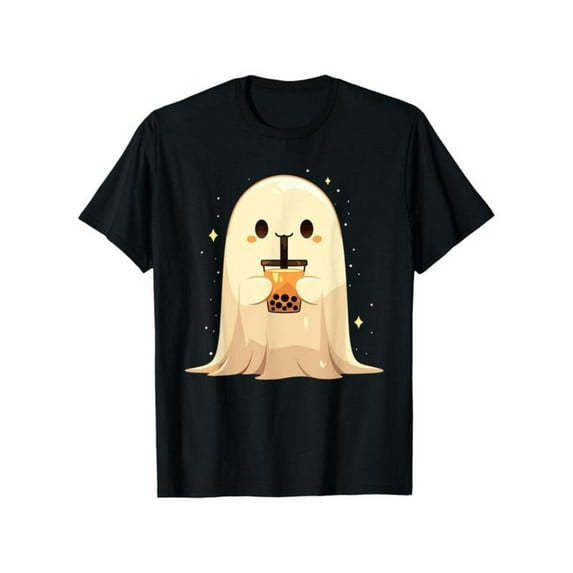 Halloween Drinking Boba Milk Tea Kawaii T-Shirt, Cute Animal Graphic Tees, Casual Short Sleeve Tops for Women, Funny,cotton,black,S-5XL
