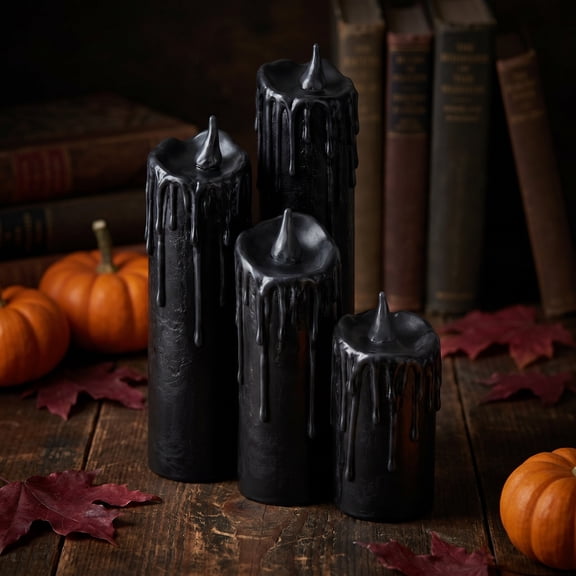 Halloween Drip Candle Decor, Gothic Resin Figurine, Spooky Tabletop Ornament, Black White Wax Statue for Mantel & Shelf