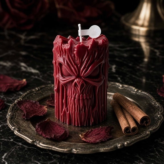 Halloween Drip Face Candle, Gothic Horror Pillar Candle for Spooky Table Centerpiece and Party Home Decor (Red)