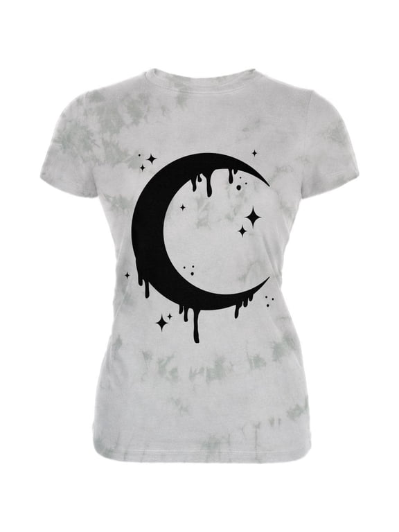 Halloween Dripping Crescent Moon Juniors Premium Soft T Shirt Soft Green Triblend MD