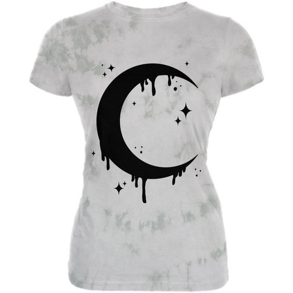 Halloween Dripping Crescent Moon Juniors Premium Soft T Shirt Soft Green Triblend X-LG