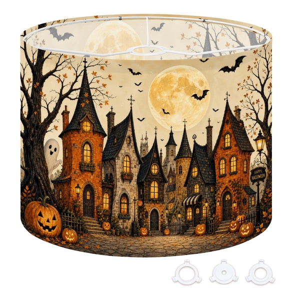 Halloween Drum Lampshades 13"x13"x10" Spooky Halloween Village Full Moon Gothic Light Shade for Table Lamps Floor Lamp Shades Replacement Assembly Required