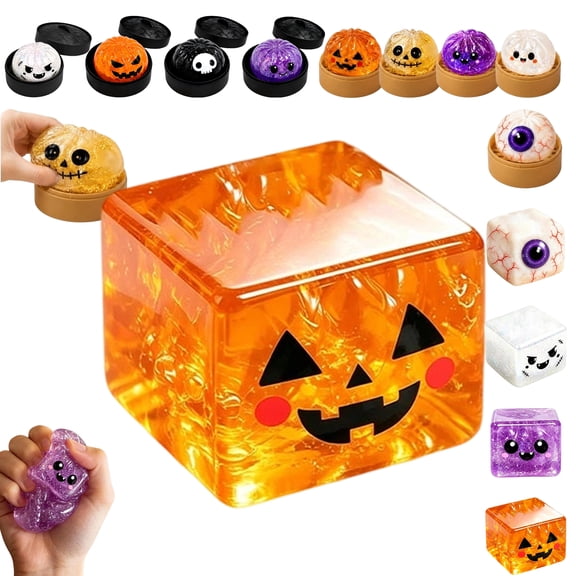 Halloween Dumpling Squeeze Squishy Toy Kawaii Soft Dumpling Squishy Decompression Squishy Dumpling Slow Rising Squishy Toys Skull Eyeball Ghost Pumpkin Sensory Fidget Toy Stress Release,Saffron