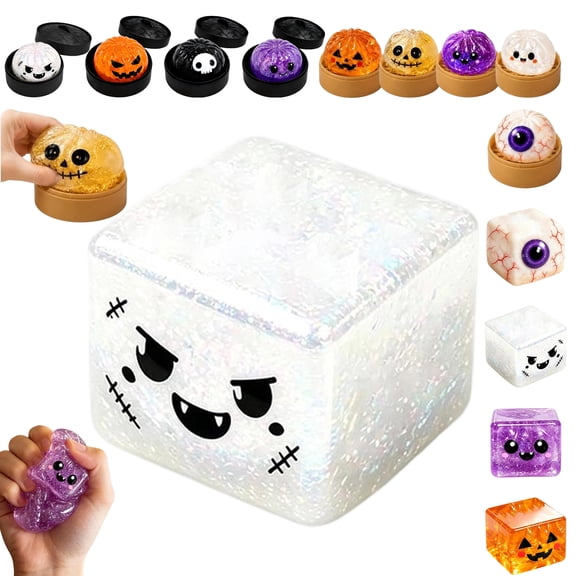 Halloween Dumpling Squeeze Squishy Toy Spooky Ghost Pumpkin Squishy Dumpling Slow Rising Squishy Dumpling Anxiety Relief Squishy Toys Cute Eyeball Monster Pocket Squeeze Toy For Kids Travel,Silver