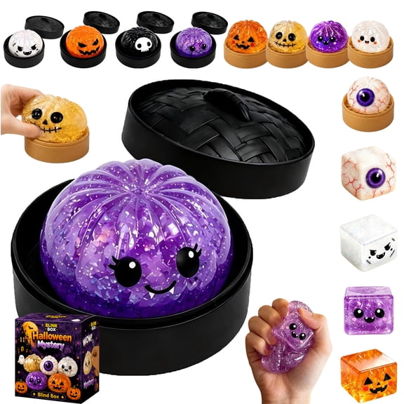 Halloween Dumpling Squeeze Squishy Toy Spooky Kawaii Squishy Dumpling Dumpling Squishy Slow Rising Sensory Squishy Toys Pumpkin Skull Eyeball Ghost Monster Squeeze Toy Work Stress Relief,Purple