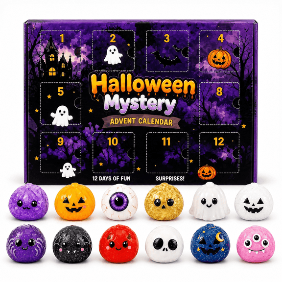 Halloween Dumpling Squishies Toys - Halloween Mystery Advent Calendar, 12 Days of Spooky Bao Bun Squishiesies Surprises with Glitter Fun, Stress Relief Toys for Adults