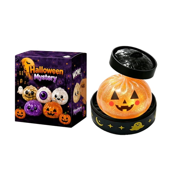 Halloween Dumpling Squishy Bun with Steamer Slow Rising Squeeze Toy Soft Mystery Squishy for Stress Relief Novelty Fun Fidget Sensory Toy, 2 Inch