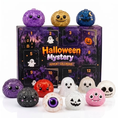 Halloween Dumpling Squishy Mystery Box, Glitter Slow Rise Spooky Stress Balls, 12 Days Halloween Advent Calendar Squeeze Fidget Toys Kids Adults Holiday Present A1