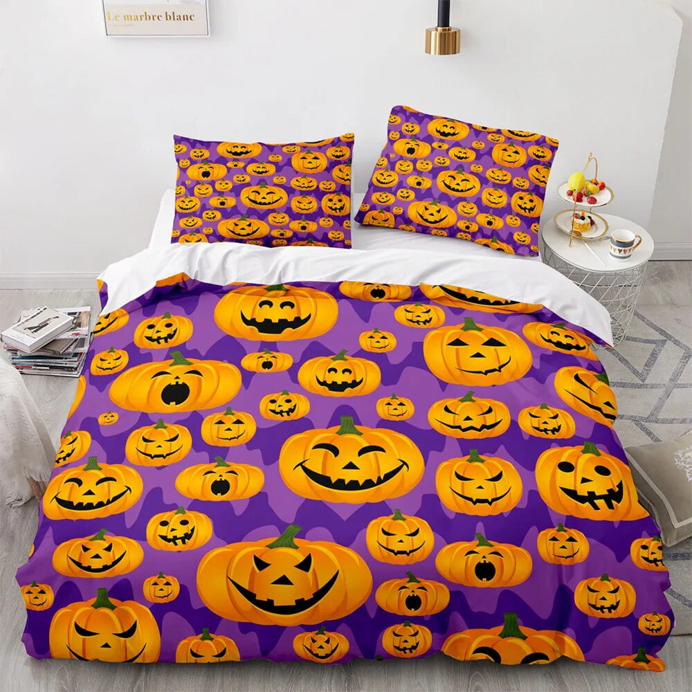 Halloween Duvet Cover Pumpkin Lantern Cartoon King Twin Size Polyester