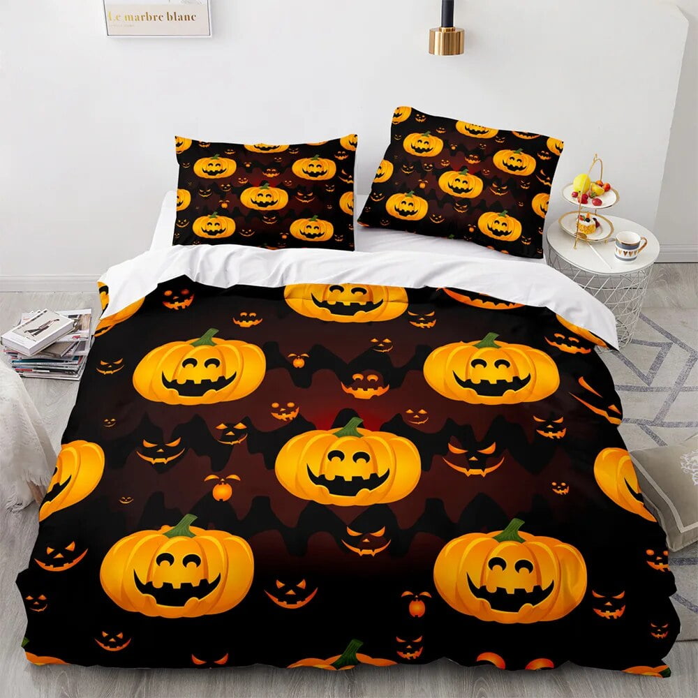 Halloween Duvet Cover Pumpkin Lantern Cartoon King Twin Size Polyester