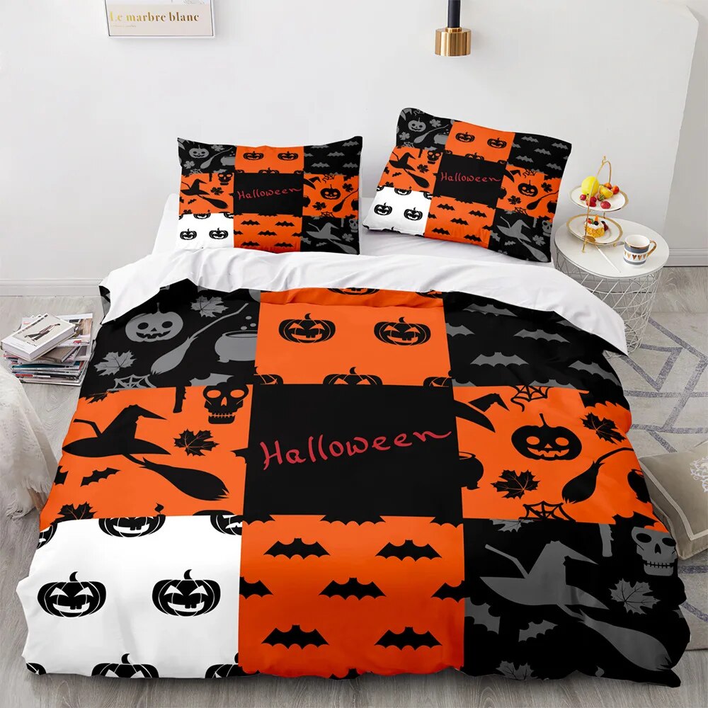 Halloween Duvet Cover Pumpkin Lantern Cartoon King Twin Size Polyester