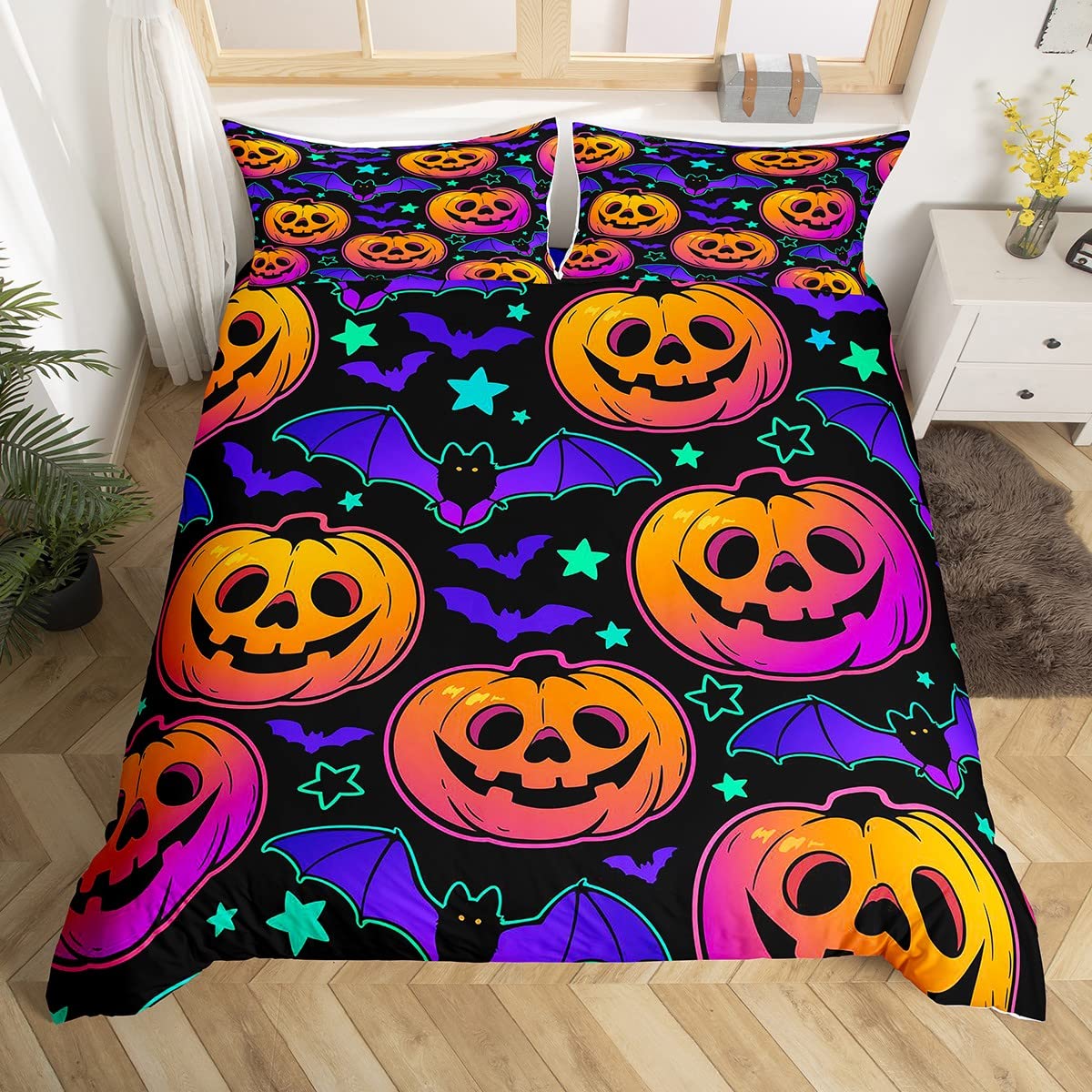 Halloween Duvet Cover Set Gothic Spooky Bedding Sets Pumpkin Lantern